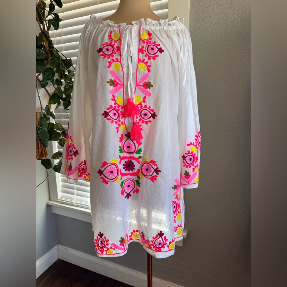 NWT Debbie Katz Bluma Embroidered Boho Tunic Size XL Mini Beach Cover Up‎